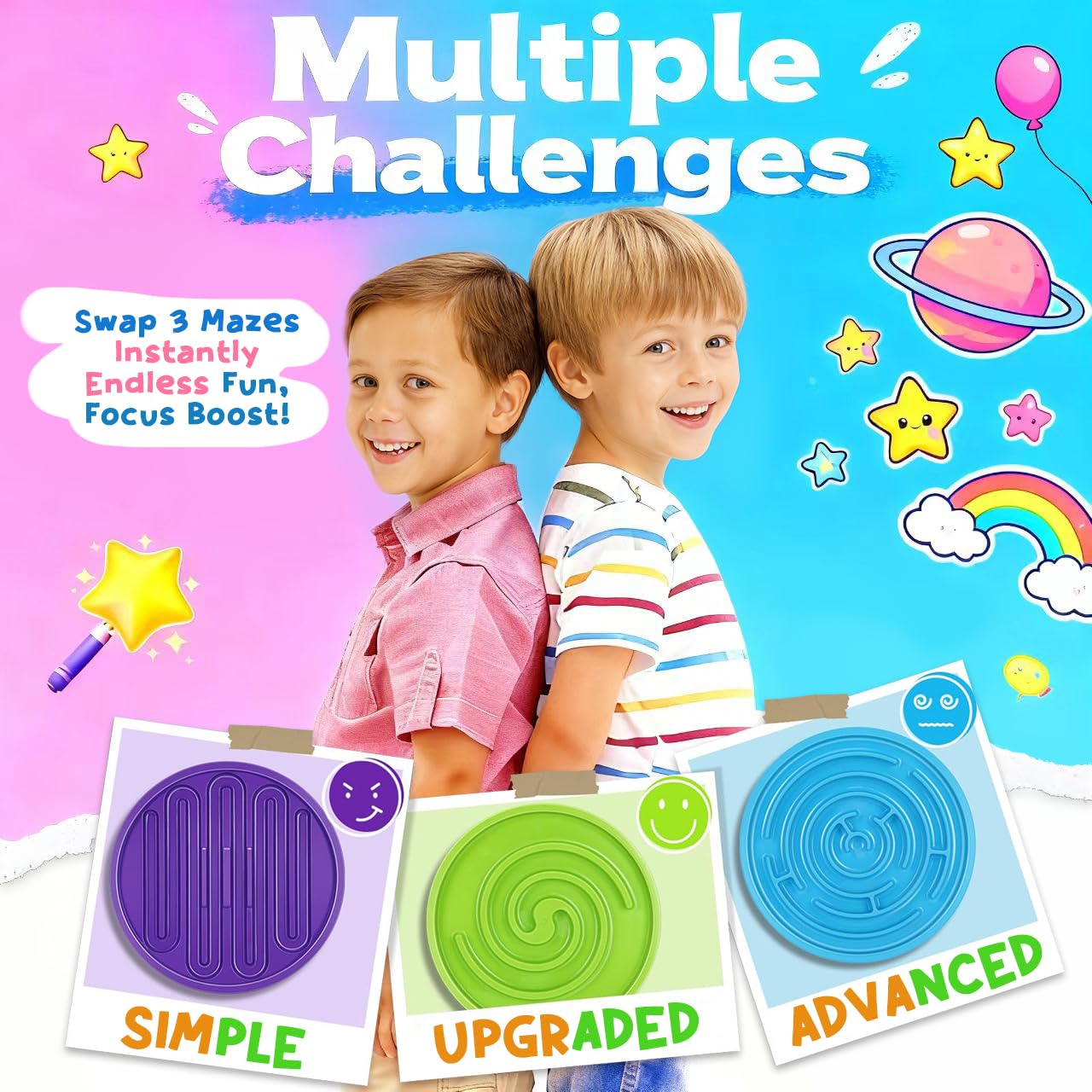 Maze Balance Board for Kids, 3 Replaceable Labyrinth Boards 140lbs Capacity - Sensory Integration & Proprioceptive Training Wobble Board