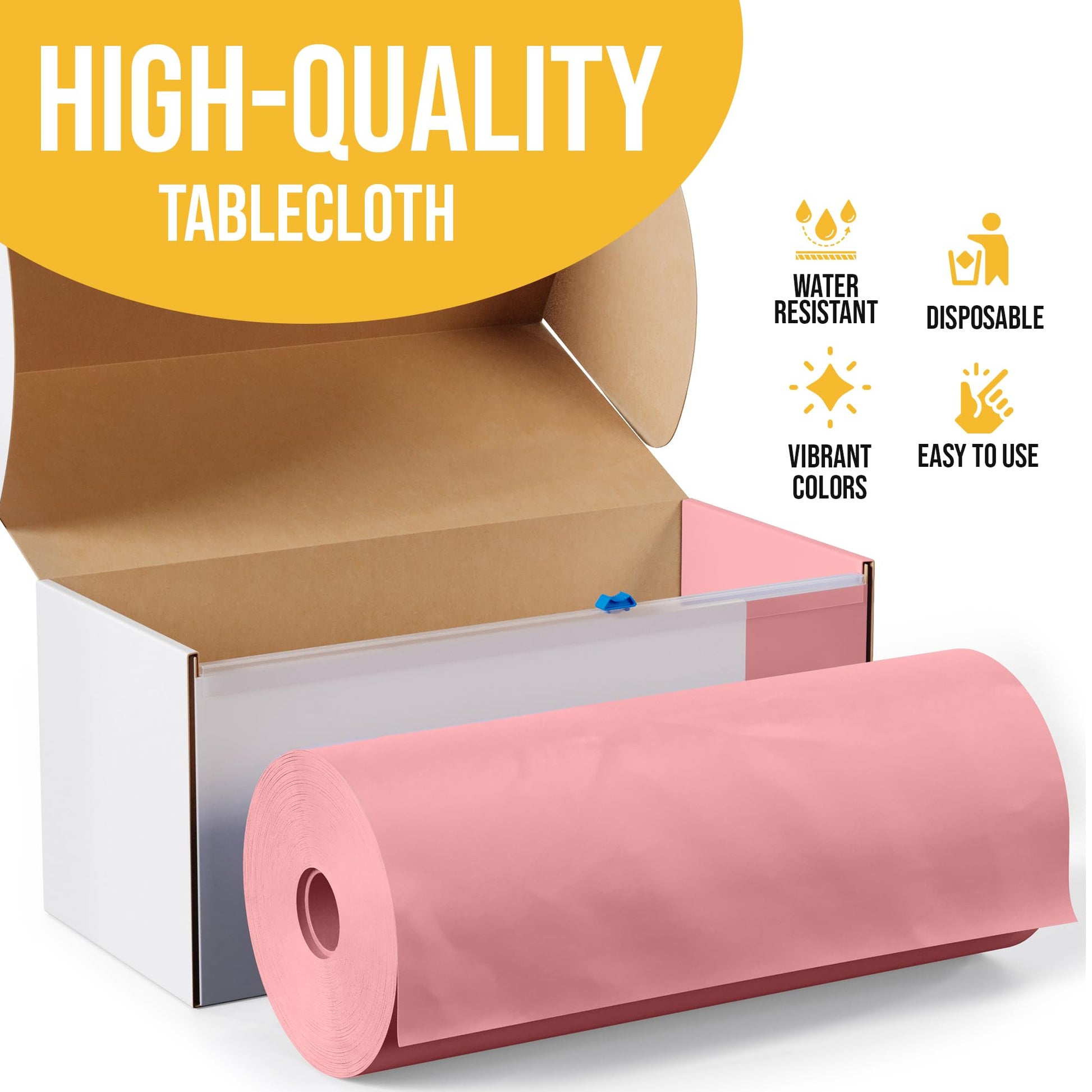 Exquisite Party Solids 54 Inch X 300 Feet Pink Plastic Table Cover Roll in A Cut - to - Size Box with Convenient Slide Cutter. Cuts Up to 36 Rectangle