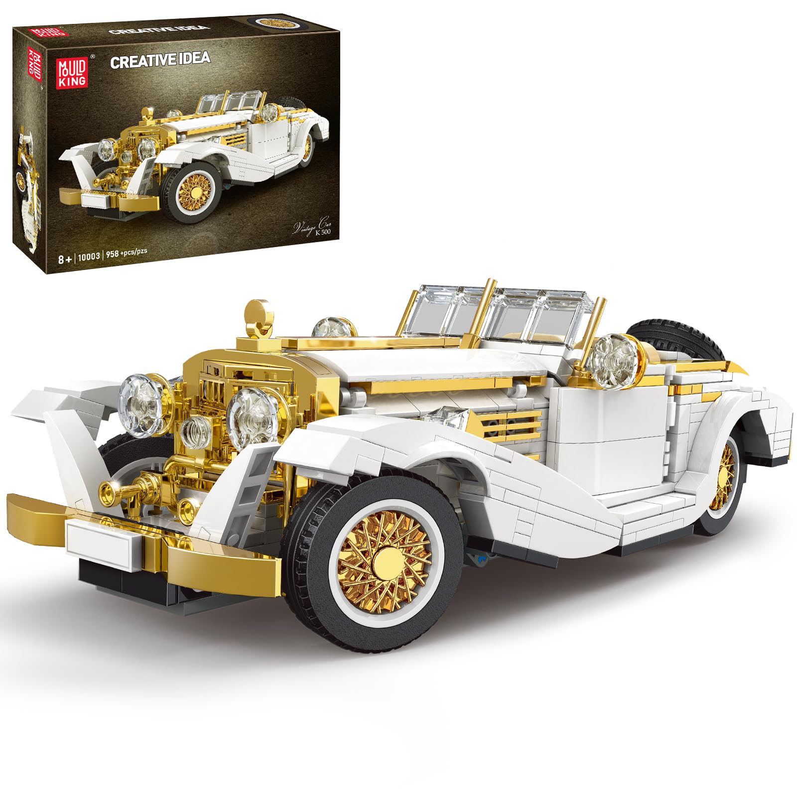 Mould King 10003 Classic Car Model Kit, MOC Vintage Car Building Blocks Set, Gift for Kids Age 8+/Adults Collections Enthusiasts (958+ Pieces, Static