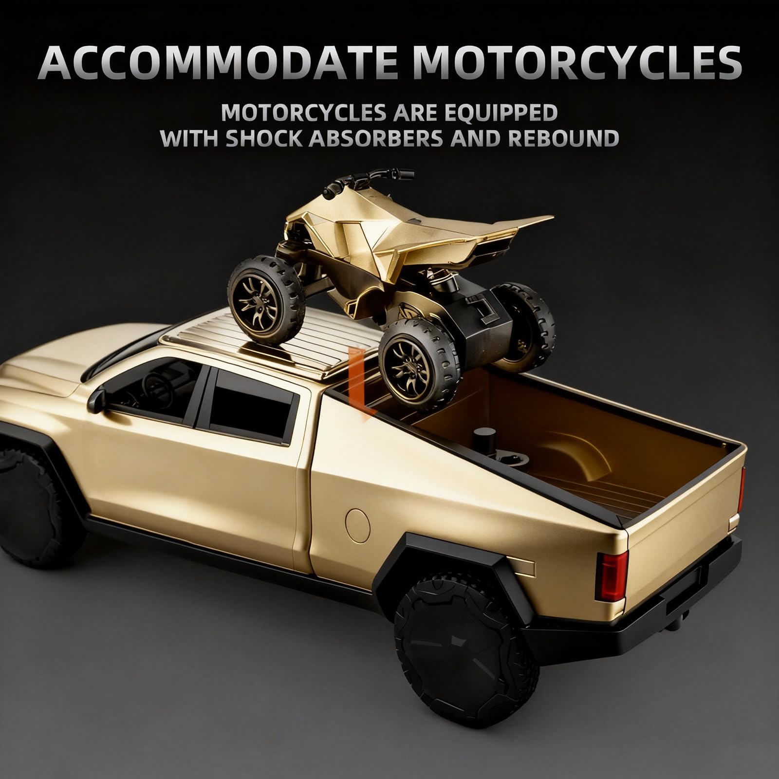 Suvabe 1/32 Pickup Truck Toy car 3-in-1 Travel RV Set with Metal Pickup, Removable Camper & Off-Road Motorcycle Cool Sound & Light Effects,Christmas