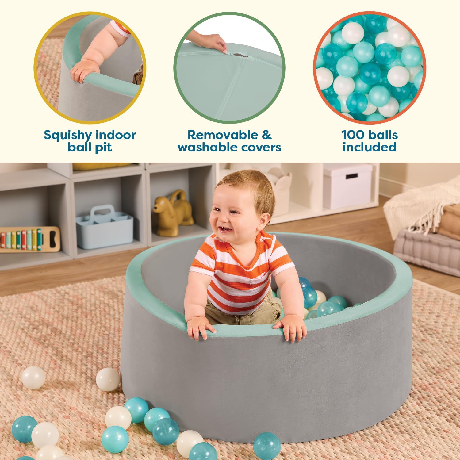 B. toys Battat Soft Foam Ball Pit with 100 Crush-Resistant Balls