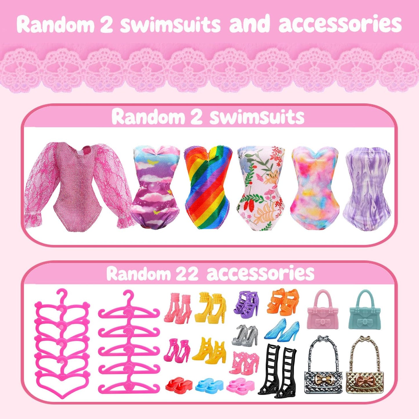 40 Pieces Doll Clothes and Accessories for 11.5 Inch Girl Dolls Including Random 5 Tops, 5 Pants, Random 6 Fashionable Dresses, Random 2 Swimwear, 10