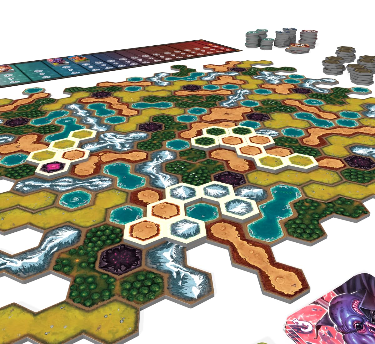 Dawn of Ulos Board Game | Manipulate The Mortal Relams | Stock Market Style Economy Manipulation Strategy Tile Placement Game with Miniatures | Ages