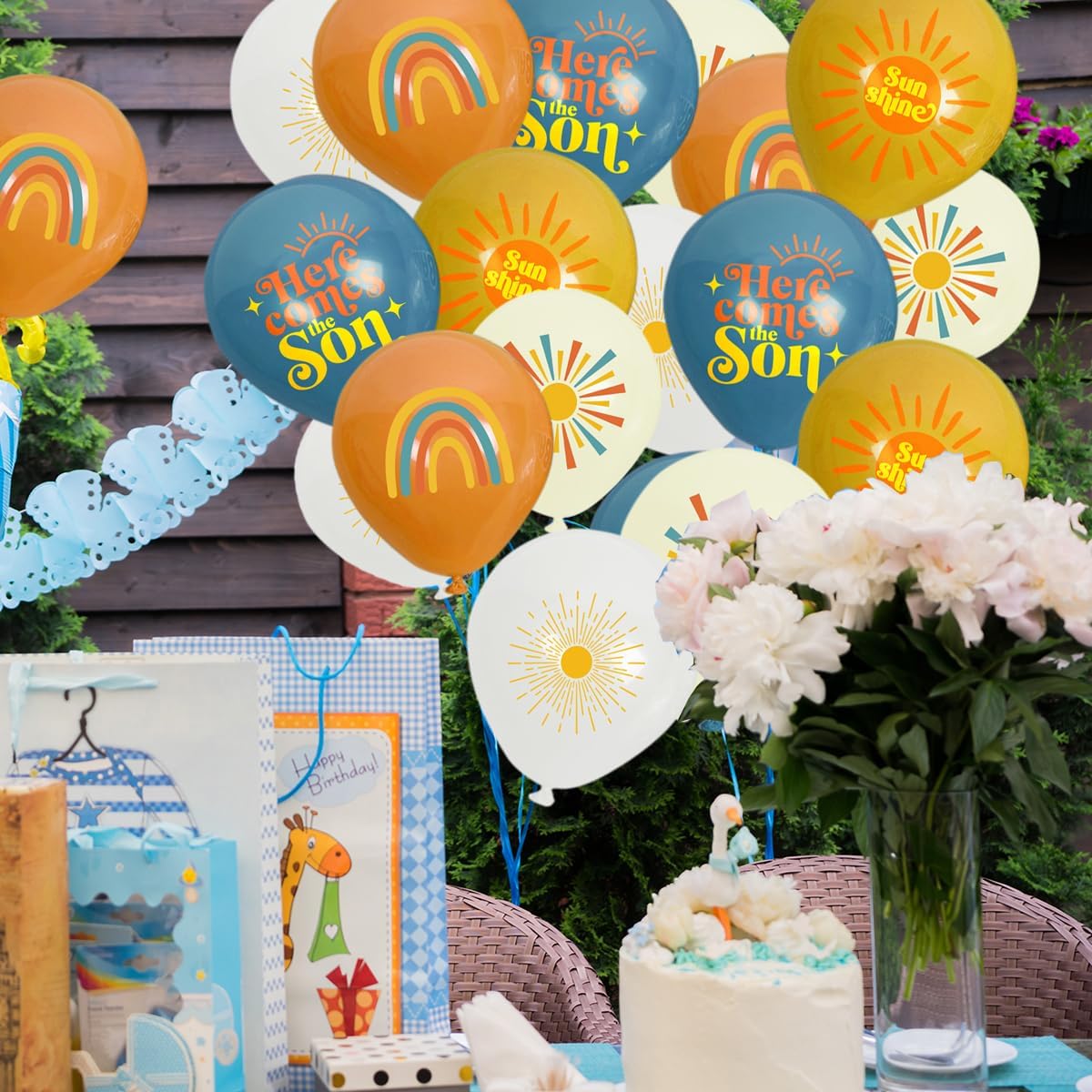 Here Comes The Son Baby Shower Decorations,35pcs Boho First Trip Around The Sun Balloon,Sunshine Party Retro Latex Balloons for You are My Sunshine