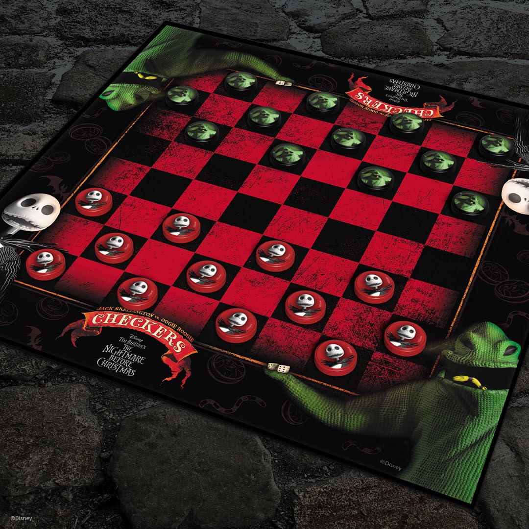 USAOPOLY Disney Tim Burton’s The Nightmare Before Christmas Checkers | Featuring Jack Skellington vs. Oogie Boogie | Officially Licensed Disney Game |