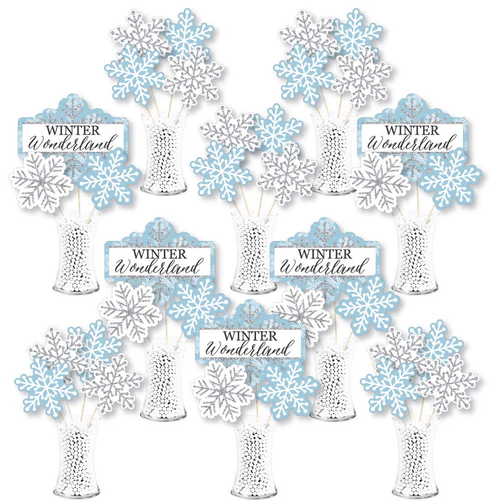 Big Dot of Happiness Winter Wonderland - Snowflake Holiday Party and Winter Wedding Centerpiece Sticks - Showstopper Table Toppers - 35 Pieces