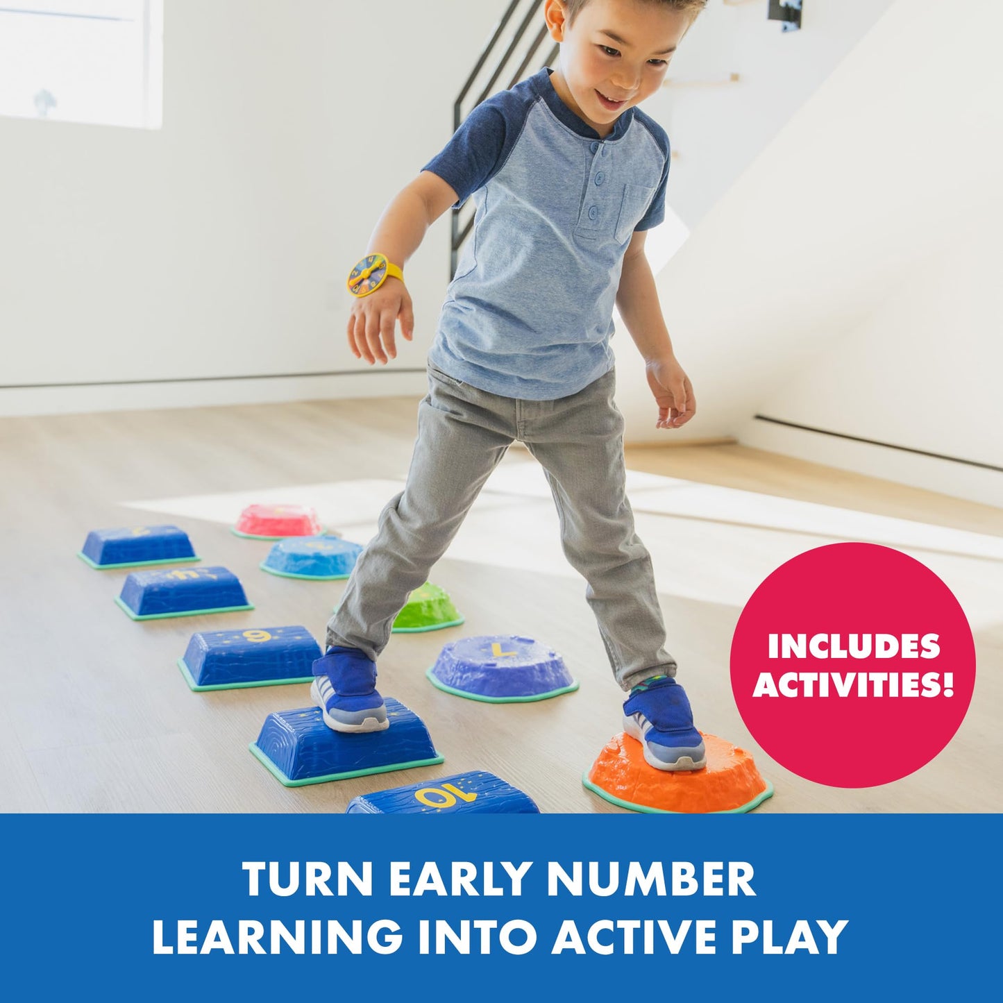 Educational Insights Hop to 10 Stepping Stones - Non Slip Nesting Stepping Stones for Kids, Early Math and Gross Motor Skills Toys for Toddlers 3-5