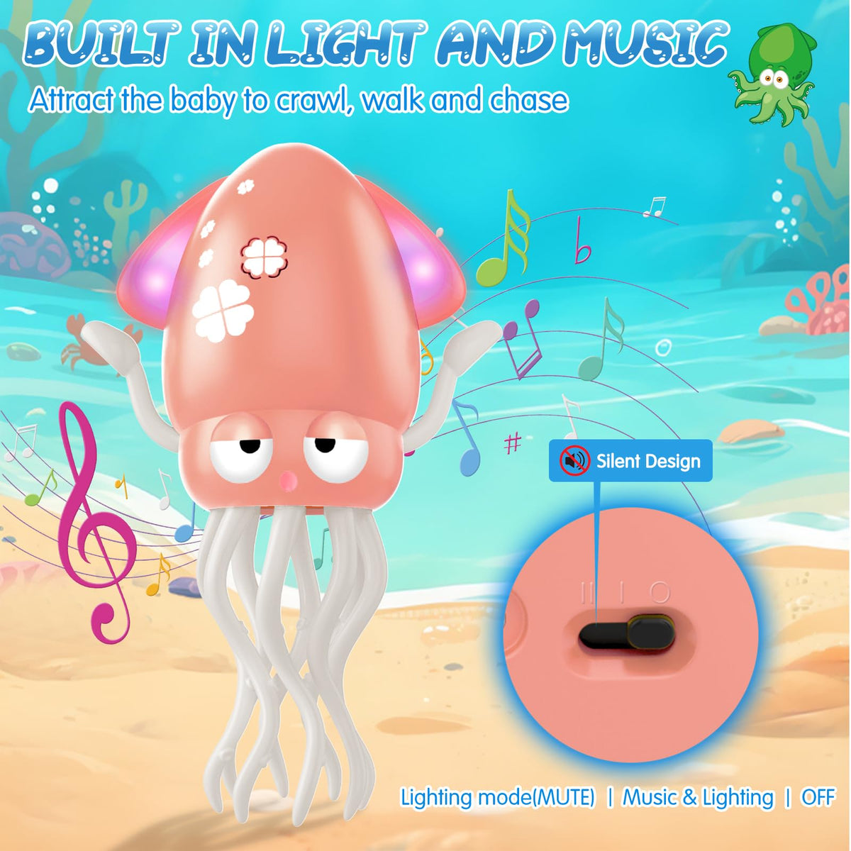 AOTIBO Baby Dancing Octopus Toy for 3 4 5 6 7 Year Old Boy Girl, Baby Tummy Time Electric Crawling Octopus Toys 36-96 Months, Dancing Squid Toy
