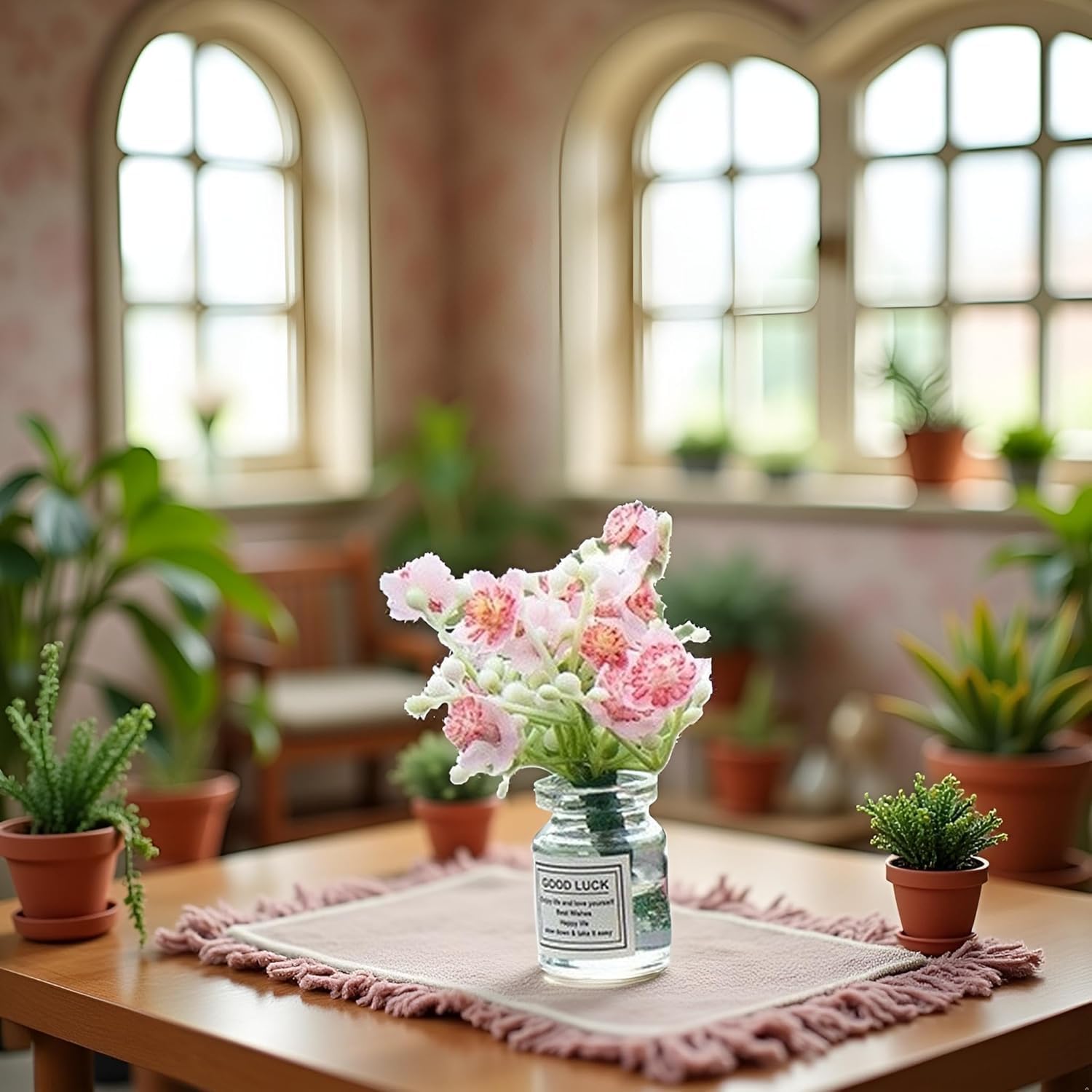 2Pcs Miniature Flowers in Vase Set - 1:6 Scale Dollhouse Décor with Realistic Details, Tiny Floral Arrangements for Micro Landscape, Train Platform