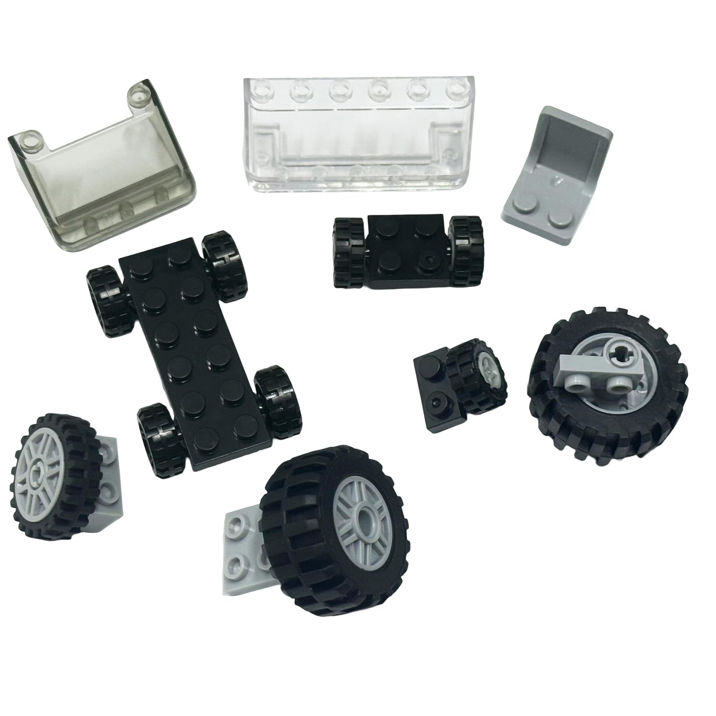 LANMANUO 160PCS Wheels and Axles Sets Car Parts Building Kit with Tires, Windshield, Chassis & Steering Wheel Compatible with Major Brands