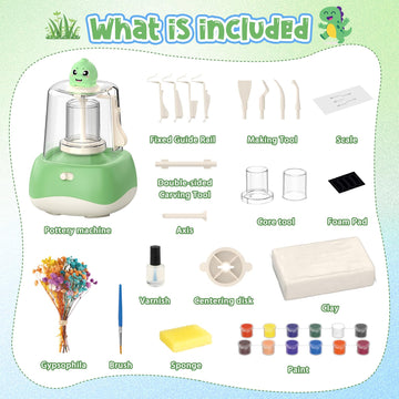 Mini Pottery Wheel for Kids - Fingertip Pottery Painting Craft Kit with 2.3in Turntable, Clay and Flowers, Mess Free Arts & Crafts Toys Birthday