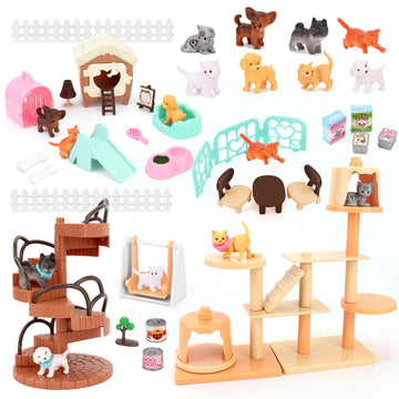 BananMelonBM 67 PCS Cat and Dog Pet Figurine Playset, Pretend Play Toy for Kids Creative DIY Realistic Detailed, Educational Gift for Kids, Toddlers