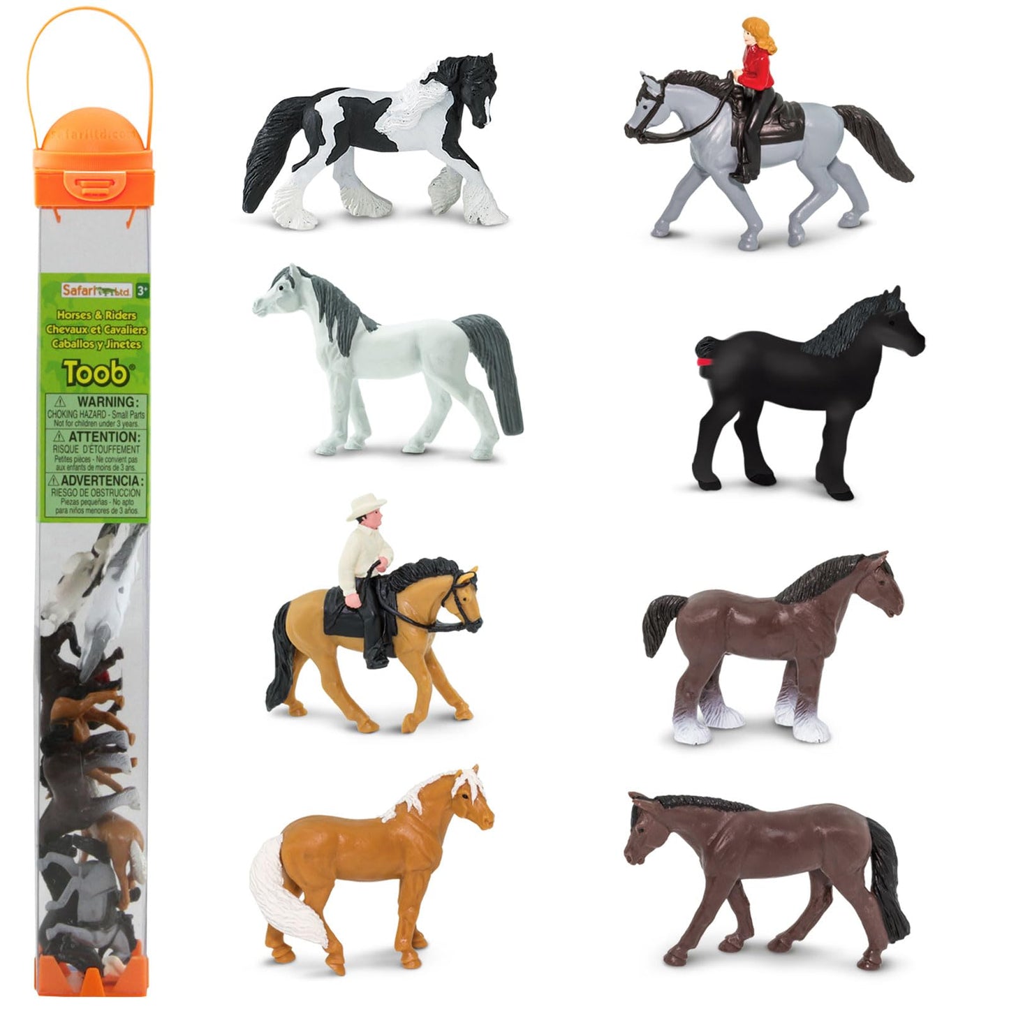 Safari Ltd. Horse Lovers TOOB - 8 Figurines: Gypsy Vanner, Clydesdale, Arabian, Percheron, Quarter, Palomino, Cowboy, Cowgirl - Educational Toy