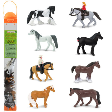 Safari Ltd. Horse Lovers TOOB - 8 Figurines: Gypsy Vanner, Clydesdale, Arabian, Percheron, Quarter, Palomino, Cowboy, Cowgirl - Educational Toy