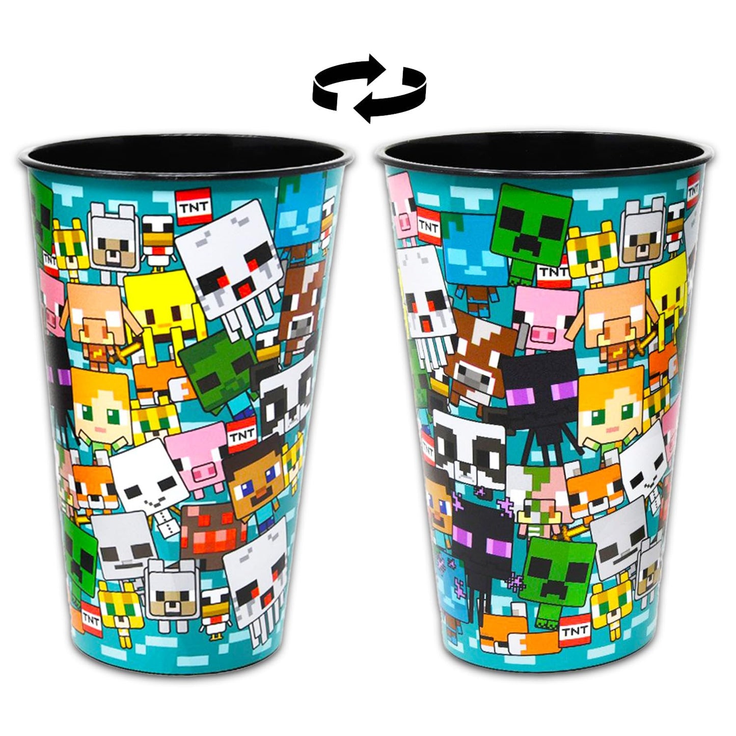 Minecraft Reusable Tumbler Cup Pack - Video Game Party Favor 12 Piece Bundle with 24 Oz Cups Plus Stickers, More | Bulk Minecraft Water Tumblers