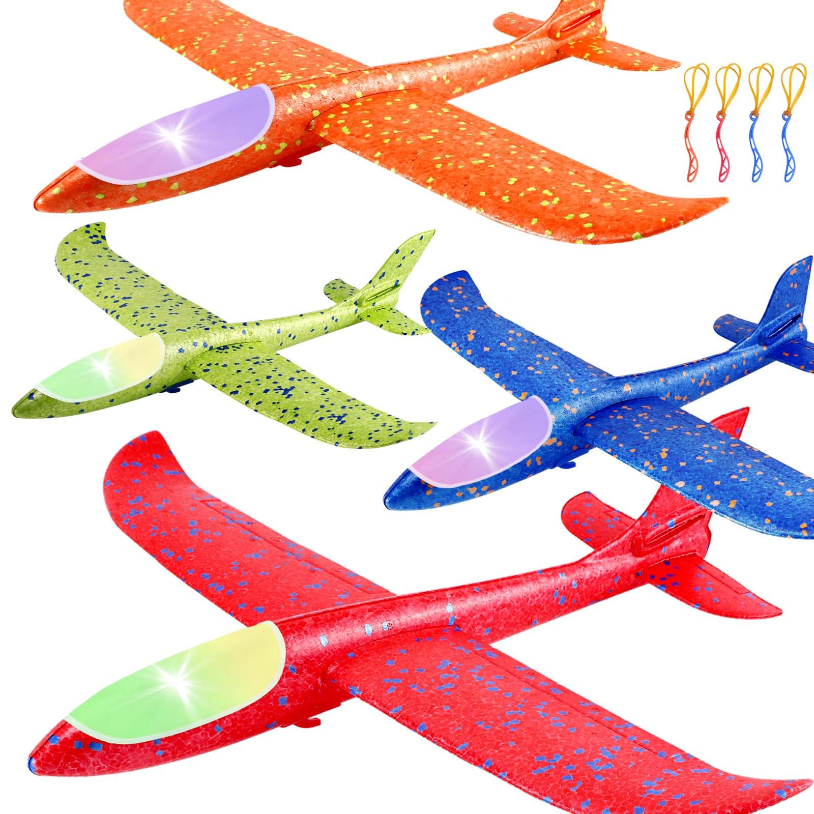 PUREZON LED Foam Airplanes, 4 Pack, 17 Inch, 4 Colors