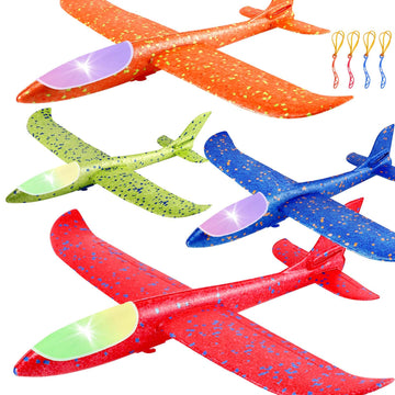 PUREZON LED Foam Airplanes, 4 Pack, 17 Inch, 4 Colors