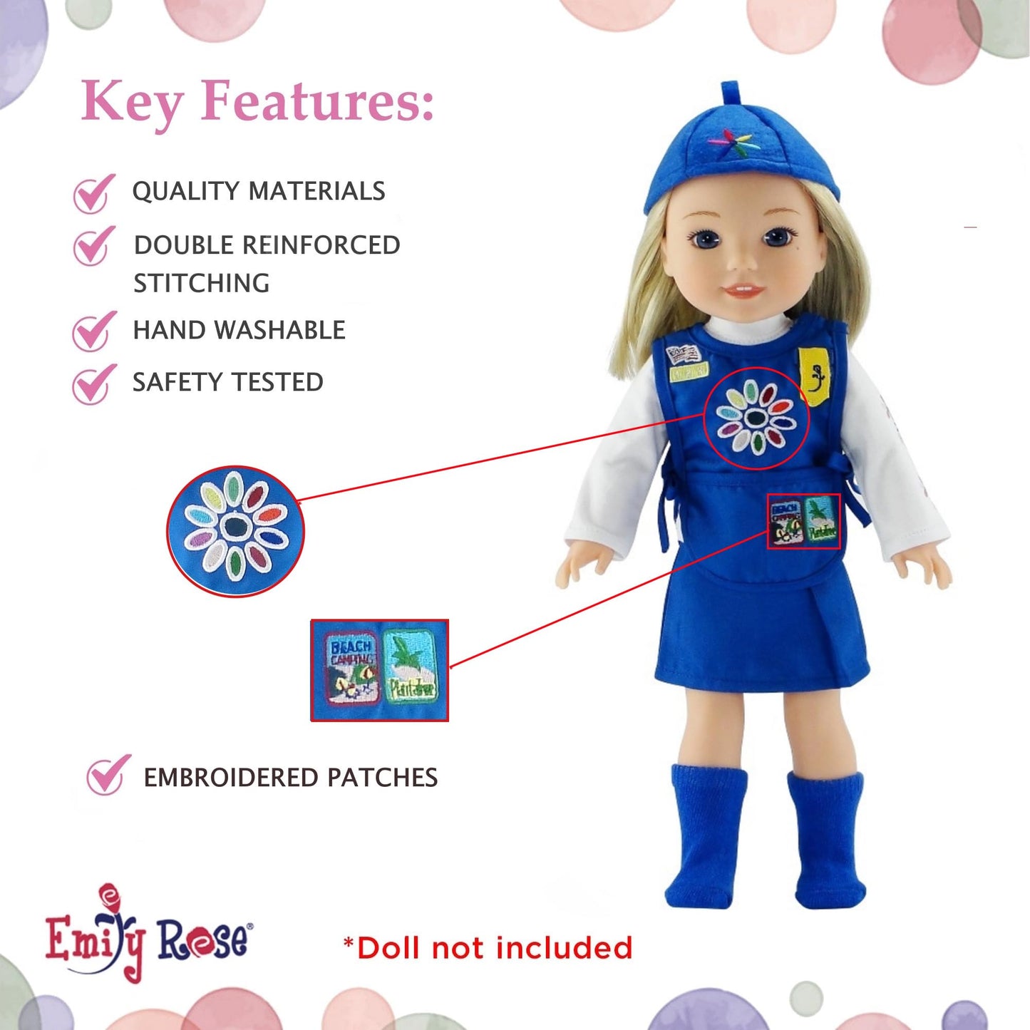 Emily Rose 14 Inch Doll Girl Scout Daisy Uniform 5-PC Playset | Officially Licensed by Girl Scouts of the USA | American Brand - Gift Boxed | Doll NOT