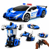 FIGROL Police Transformer Car, 2.4GHz Remote Control Police Car, One-Key Auto Transform, Dual Rechargeable Batteries, 360° Rotation, LED Lights Toy