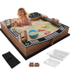 IDEA FAMILY Kids Wooden Sandbox with Fun Sand Play Theme,2 Toy Buckets & 3 Reinforced Benches Outdoor Sand Box for Backyard Garden Patio Lawn Cedar