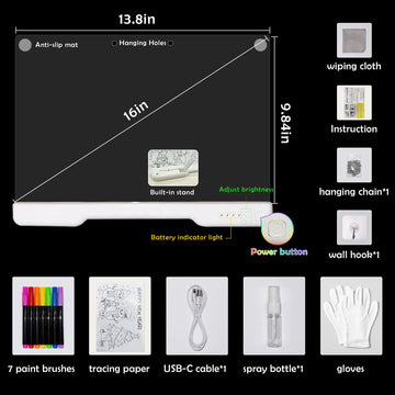 16-Inch LED Drawing Board for Kids, Light Up Drawing Tablet & Tracing Pad, Rechargeable Reusable Art Board Toy, Birthday Gifts for Girls Boys Ages