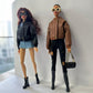 AQQeenmiu Fashion Doll Outfit Set, Bomber Jacket with Combat Boots and Chain Bag, for 11.5-12 inch Dolls, 1/6 BJD (Brown Bomber Jacke)