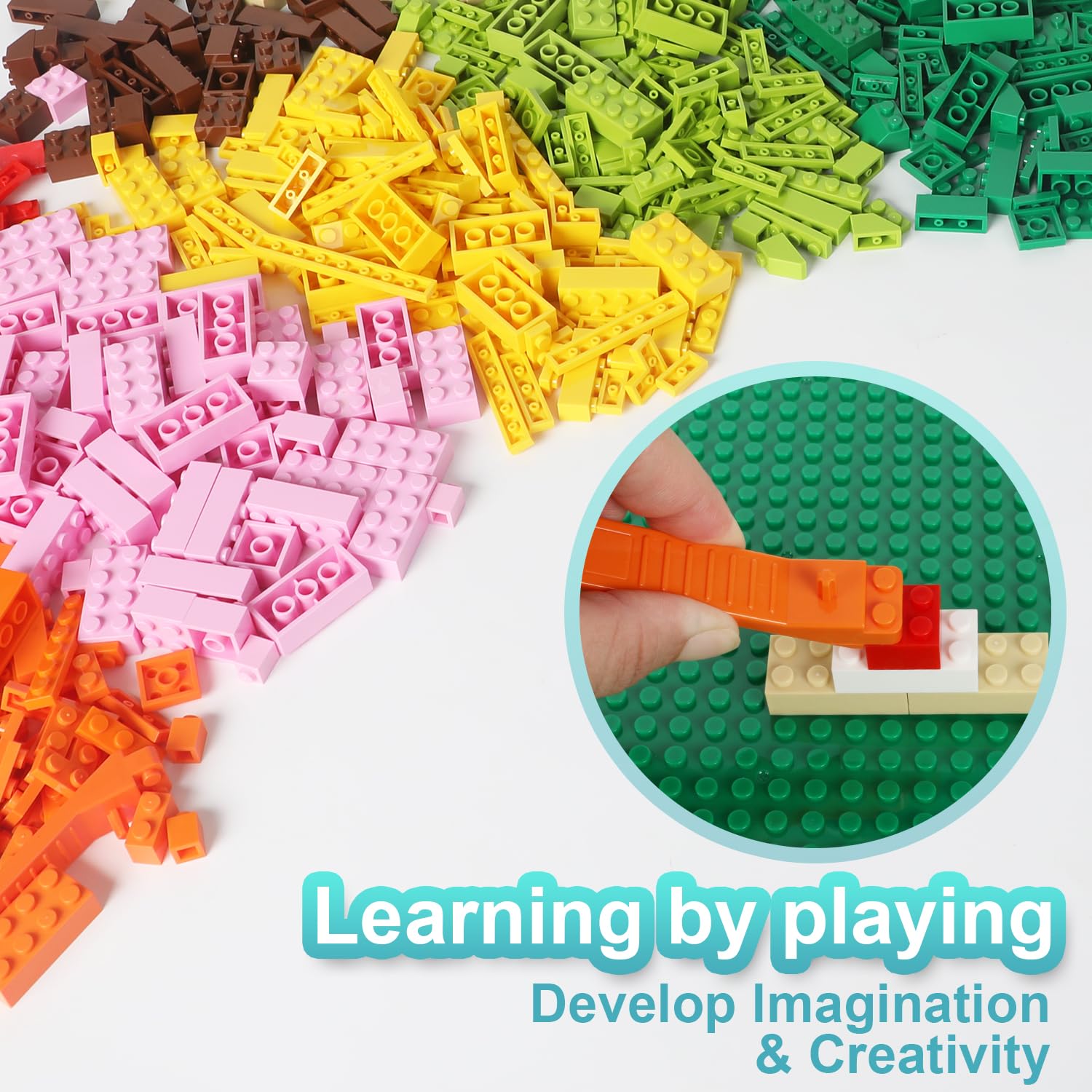 ekuzi Building Bricks Compatible with Lego Classic, 500 Pieces Basic Bulk Building Blocks in Random Color