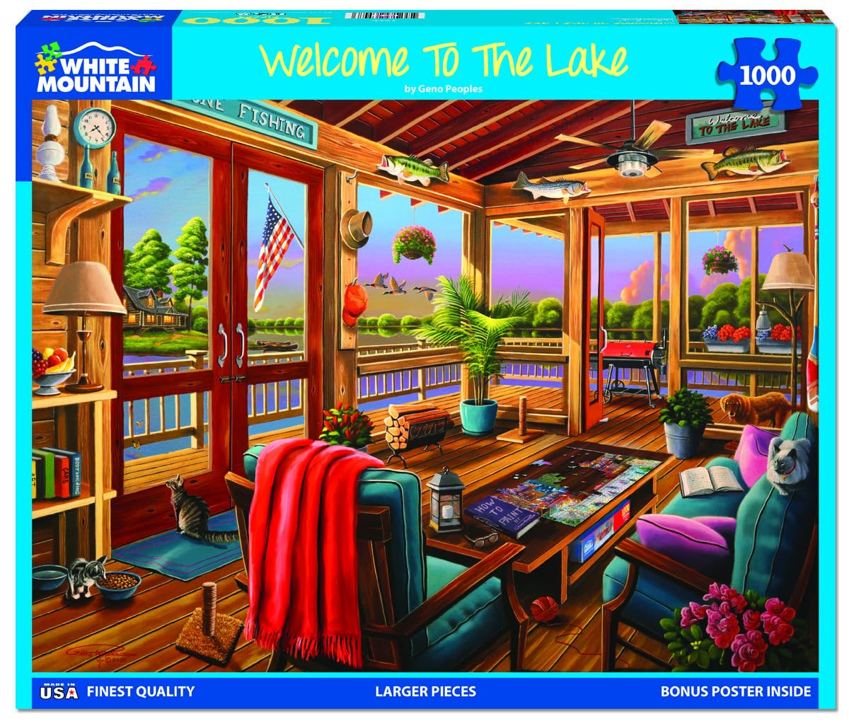 White Mountain 1000 Piece Jigsaw Puzzle Cozy Cabin, Welcome to The Lake