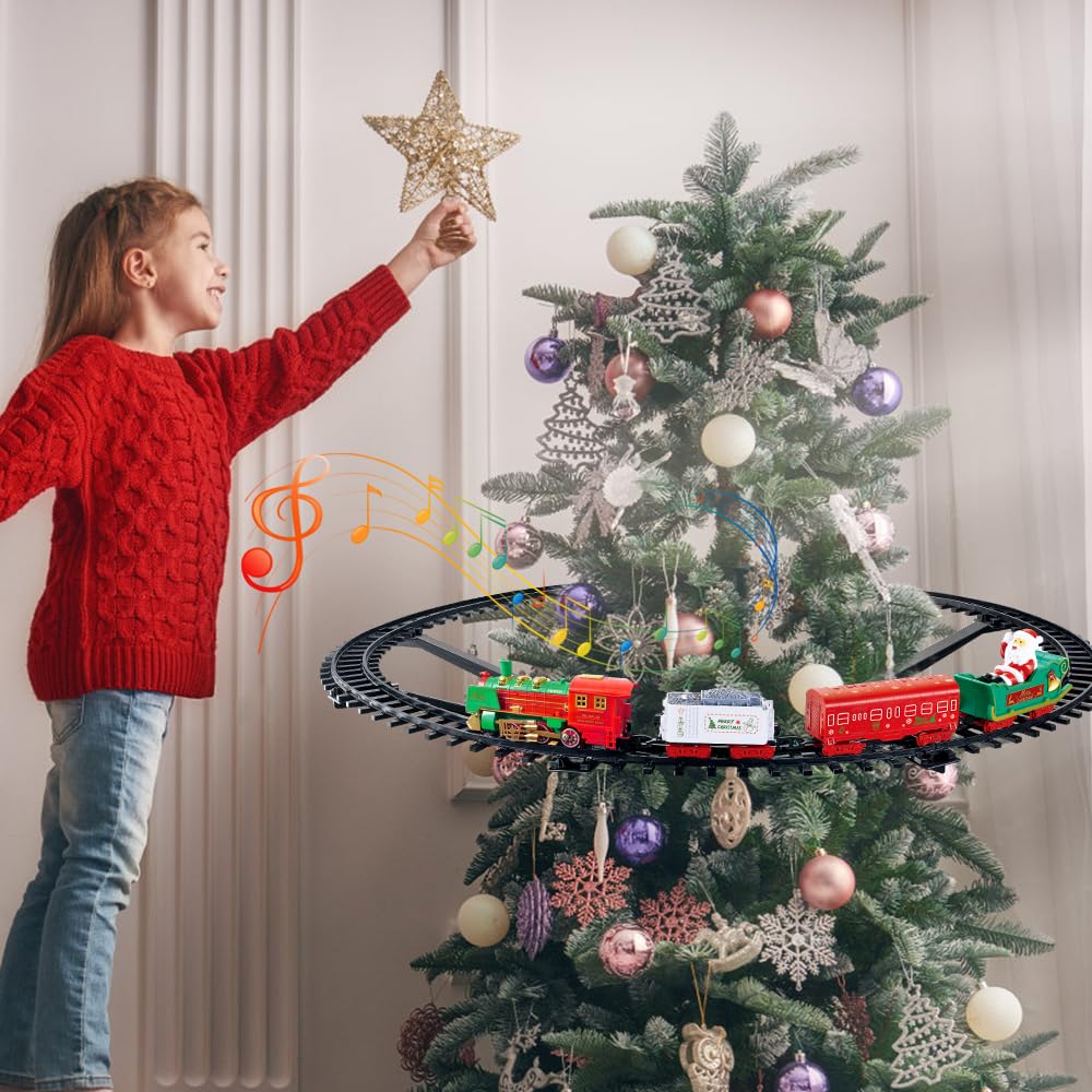 Hanging Christmas Train Set - VATOS 2 in 1 Christmas Train Toy with Light Sound for Kids, Train Toy Set Around & Under The Christmas Tree, Best Indoor
