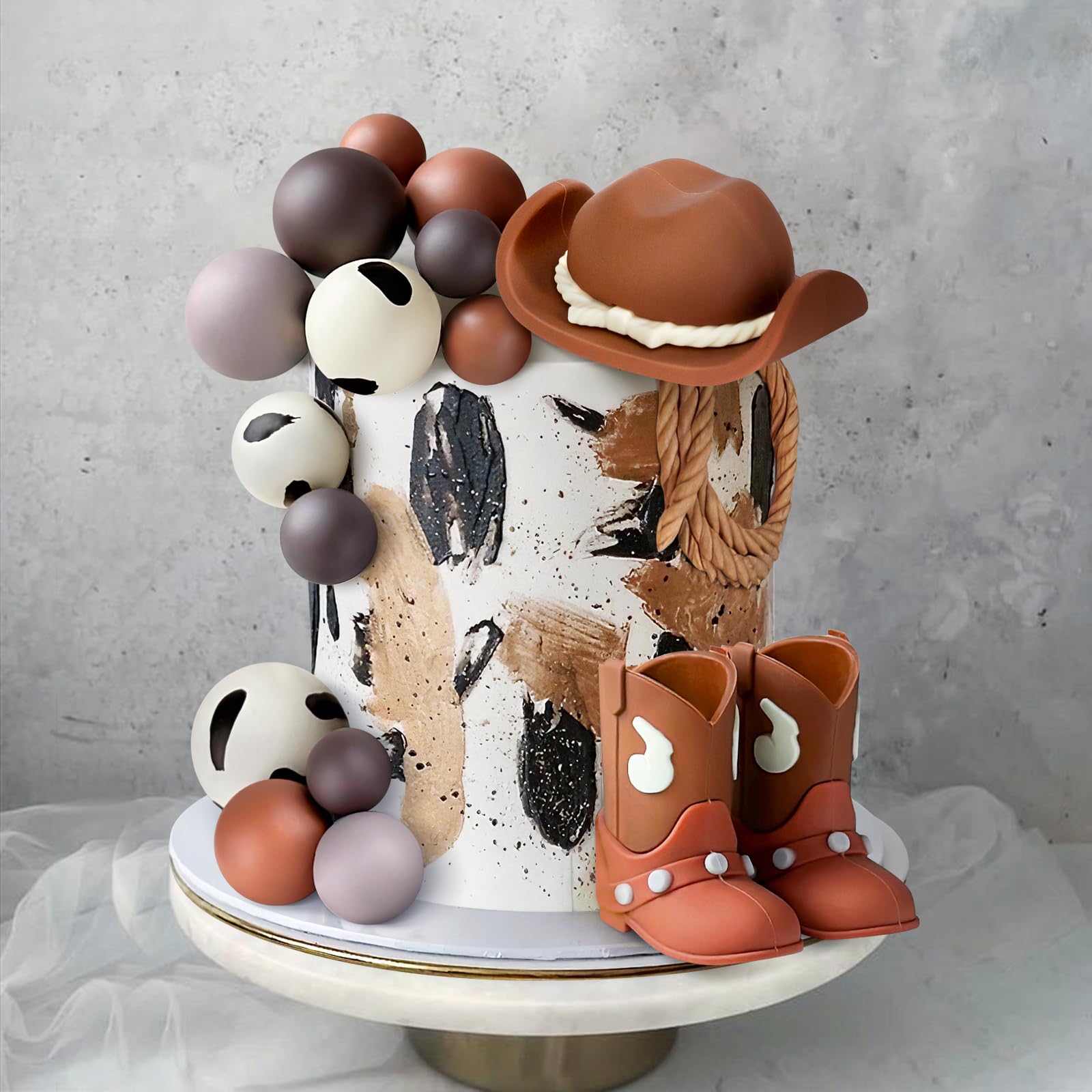 16PCS Cowboy Cake Topper Cowboy Hat and Boot Balls Cake Decorations Western Cowboy Birthday Baby Shower Party Decorations (Brown)