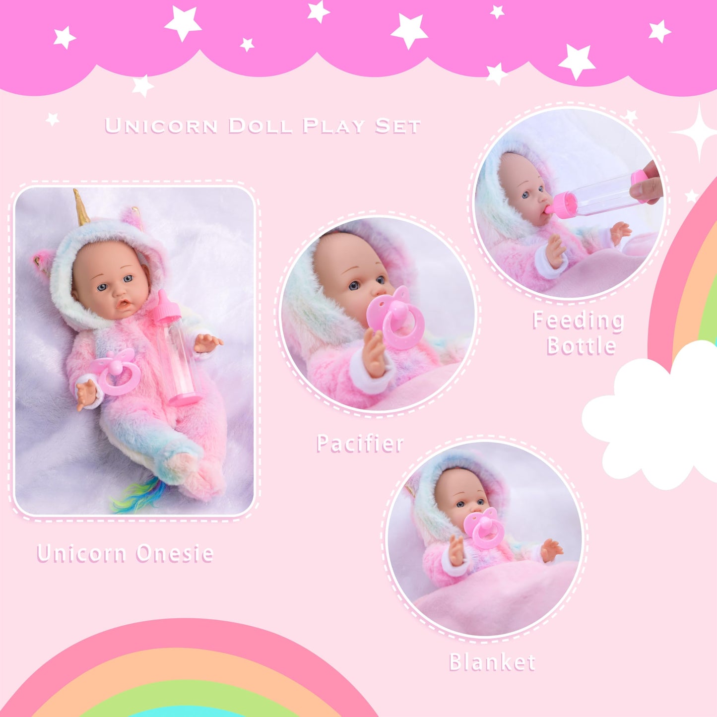 sweet dolly 12 Inch Baby Dolls with Unicorn Clothes Feeding Play Set