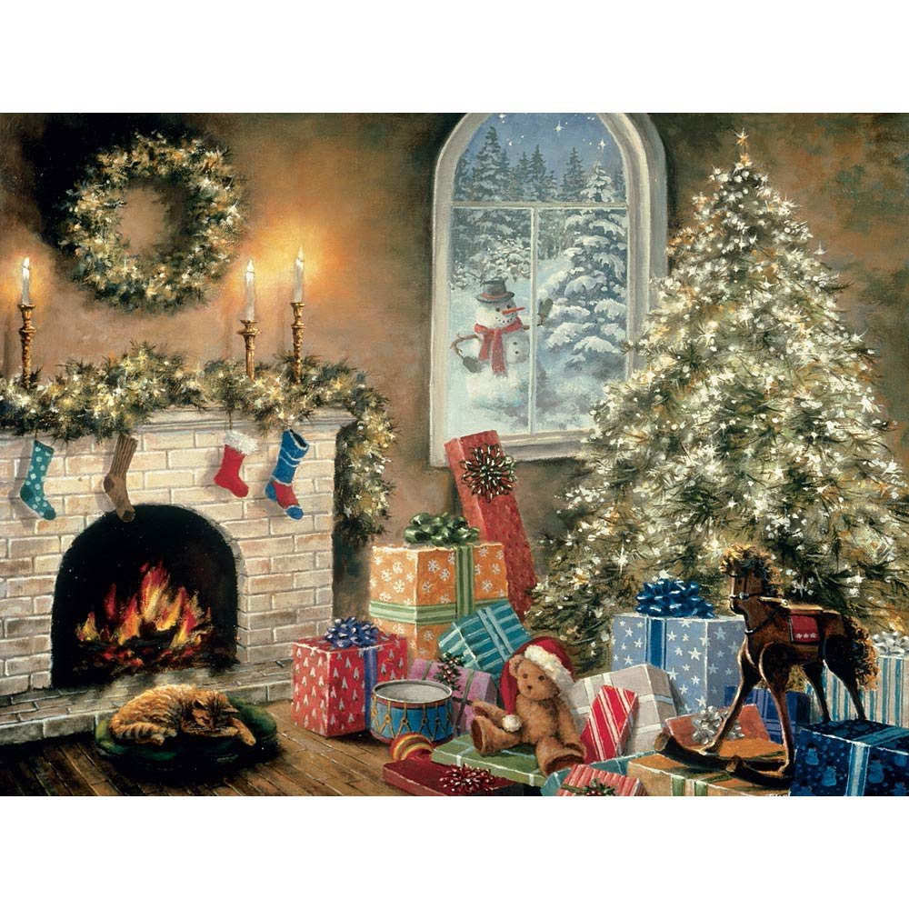 Bits and Pieces - Large 300 Piece Glow in The Dark Jigsaw Puzzle for Adults - Not a Creature was Stiring, Christmas Eve, Holiday - by Artist Nicky