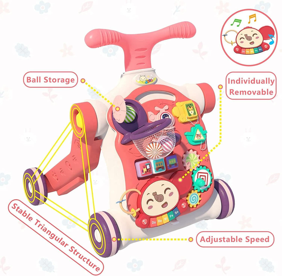 Baby Walker 5 in 1 for Baby Boy, Baby Girl, Push Walkers, Assemble as Scooter/Motorbike/Activity Center/Detachable Panel, Walking Toys for Infants