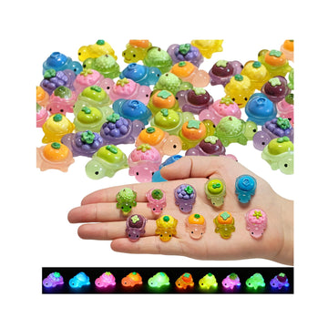 50 Pcs Small Bulk Mini Resin Turtles, Glow-in-The-Dark Fairy Garden Accessories with Fruit Designs, Ocean Theme Collection for Miniature Scenes, 10