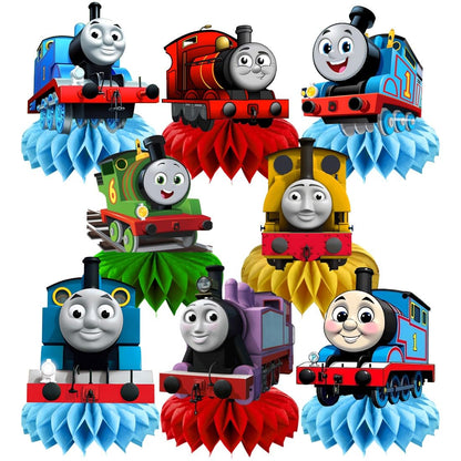8Pcs Thomas Train Table Centerpieces Birthday Party Supplies Double Side Table Decorations for Thomas Train Themed Party Decorations