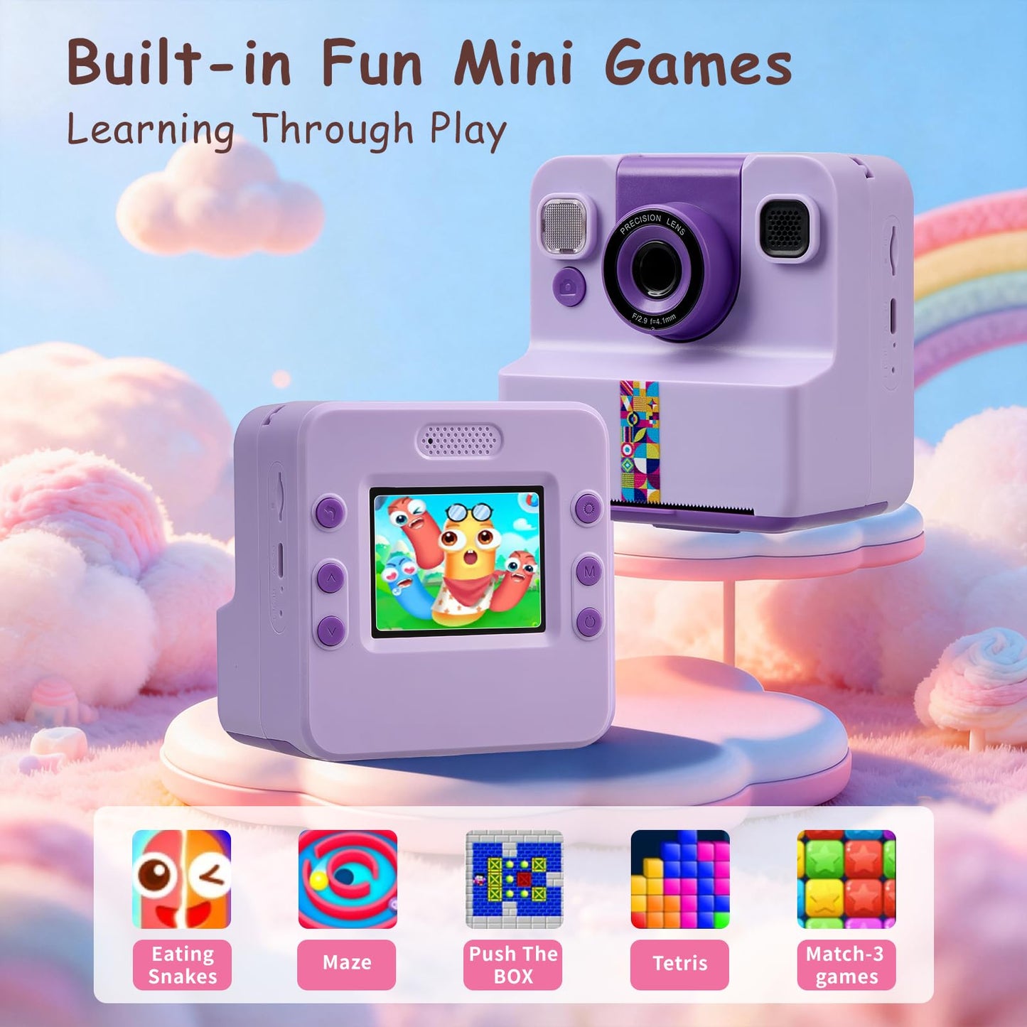 Cute Instant Print Camera for Kids - Perfect Birthday or Christmas Gift for Girls and Boys Age 3-12, Fun HD Digital Video Camera Toy with 32GB SD
