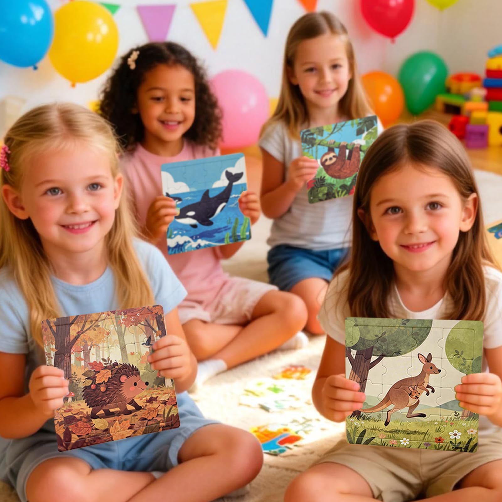 HahaMagic Puzzles for Kids Ages, 24 Pack 16 Pieces Jigsaw Puzzles