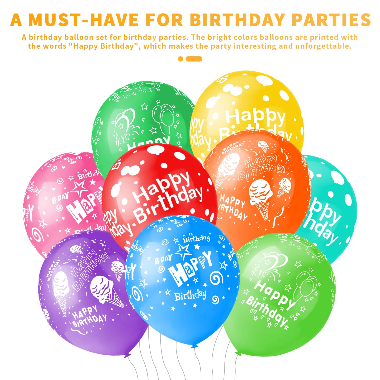 50pcs 12inch Happy Birthday Balloons for Men&Women, Assorted Balloons for Party, Beautiful Flowers Printed Decoration (Birthday)