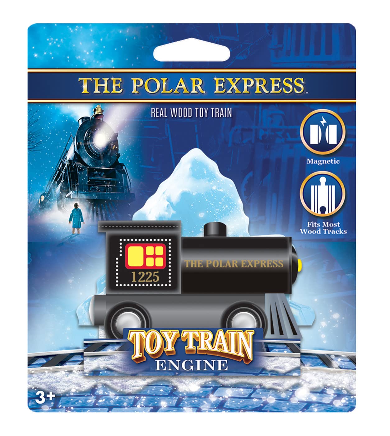 MasterPieces Wooden Train Engine, Polar Express Train Licensed Toy, Magnetic Wood Railway Car, Compatible with 1 Inch Tracks, Holiday Railroad Playset