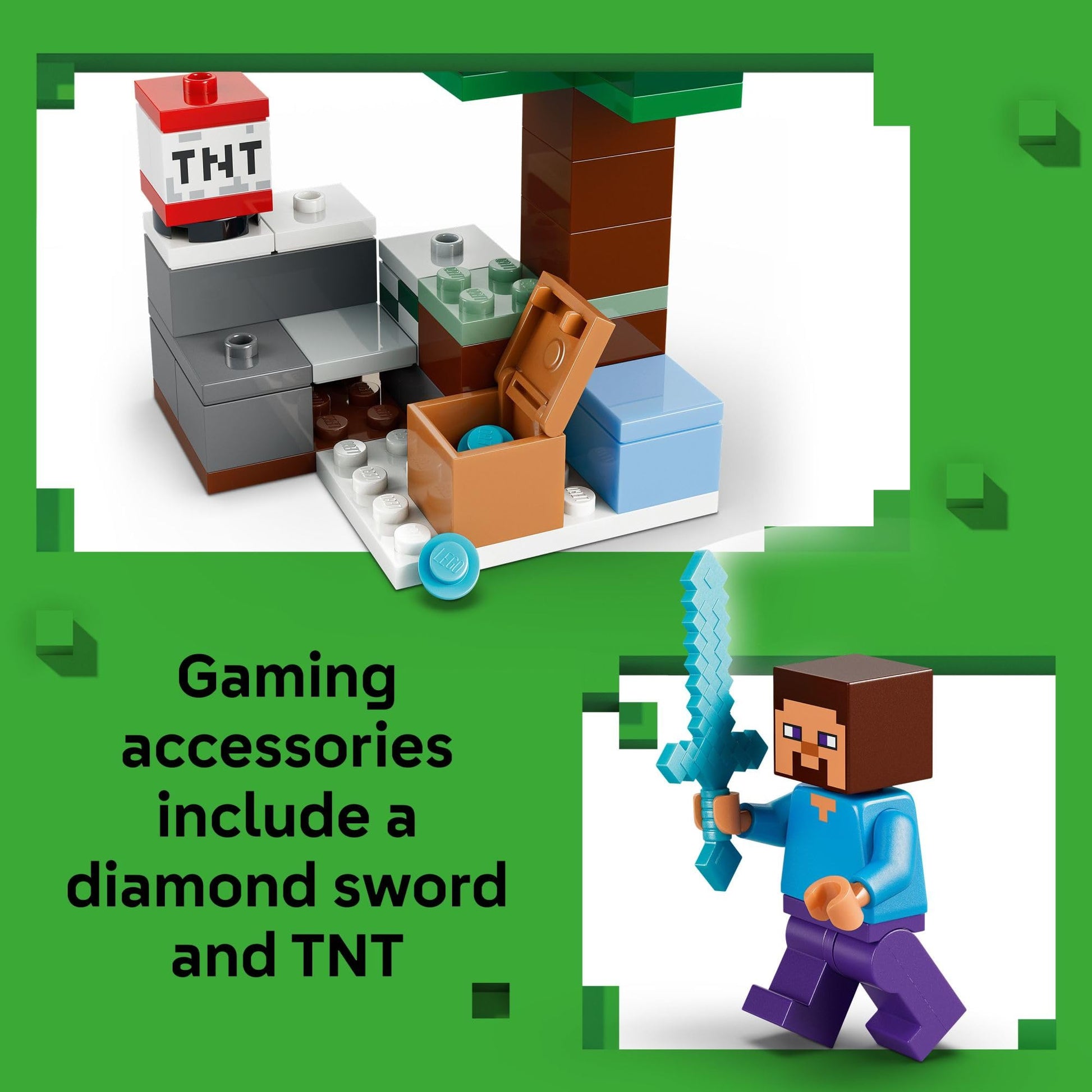 LEGO Minecraft Steve’s Taiga Adventure Building Toy for Boys & Girls - Video Game Playset & Toy Figures for Kids, Ages 6 + - W/2 Minifigures & 2