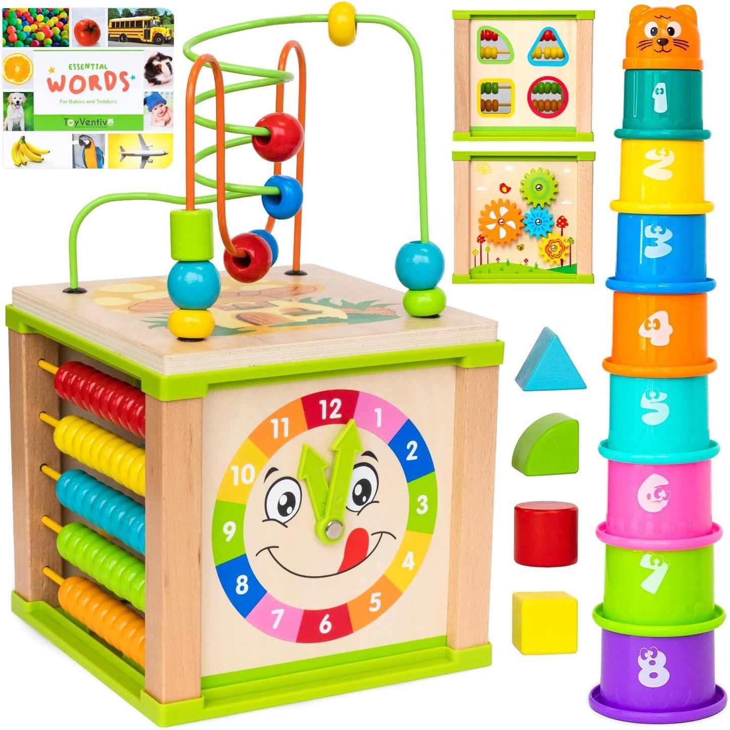 Wooden Activity Cube for 1 Year Old - 1 Year Old Boy Gifts - 1 Year Old Boy Toys - Educational Toys for 1 Year Old - Busy Cube with Bead Maze Toy
