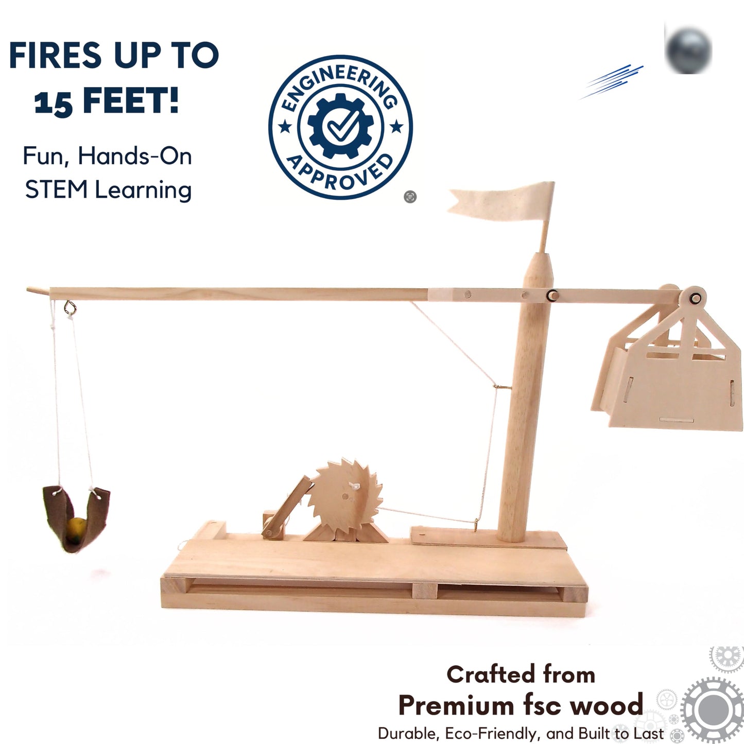 PATHFINDERS Leonardo da Vinci Trebuchet STEM Kit - Build Your Own Medieval Siege Engine - Educational Wooden Model for Teens & Adults, DIY Engineering