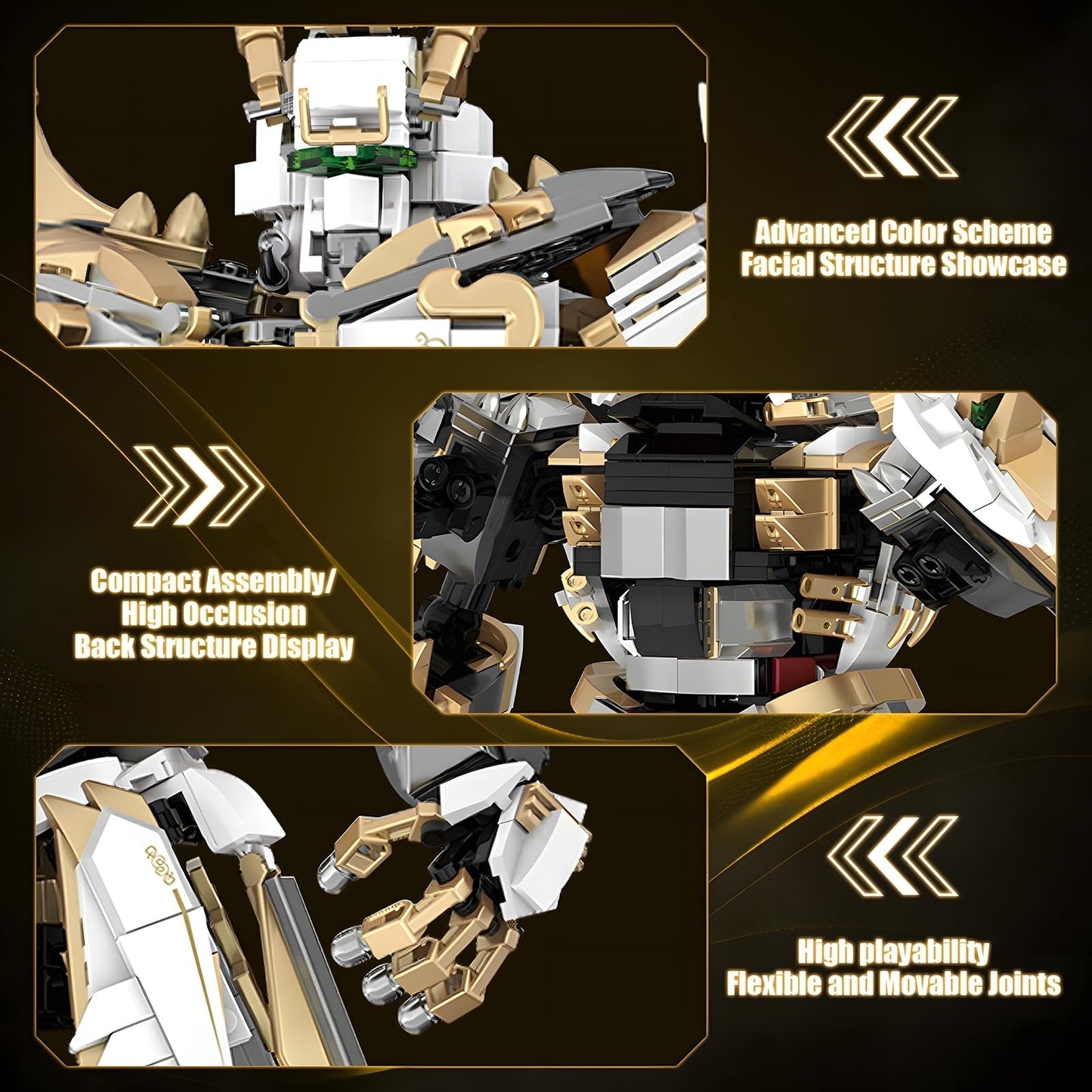 HIGH GODO Hero Mech Building Blocks Set for Adults?Golden Armor Robot Model Building Kit with Classic Swords, Hard Core Chinoiserie Style Collectible