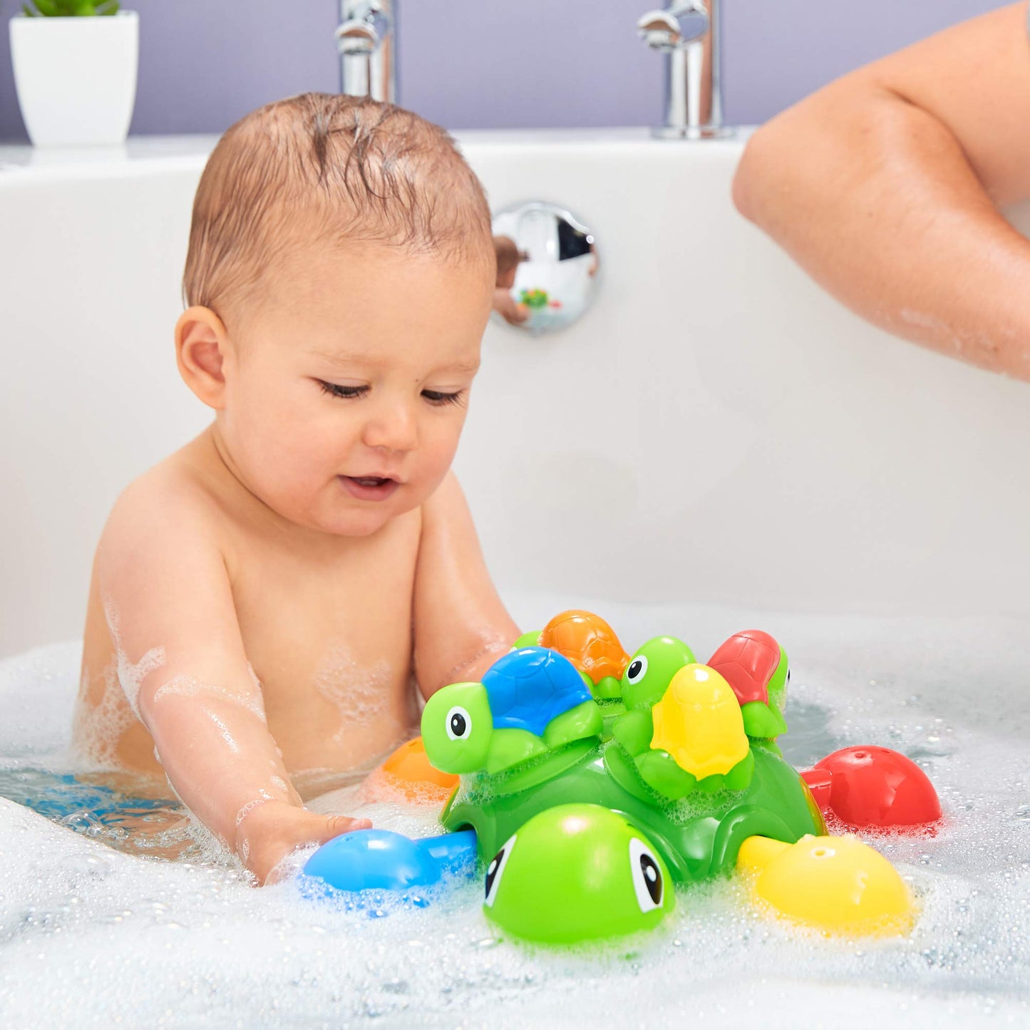 TOMY Toomies Turtle Tots | Shape Sorting Suction Squirters Bath Toy | Baby Bath Toy for Boys & Girls Aged 1, 2,3+ Year Olds