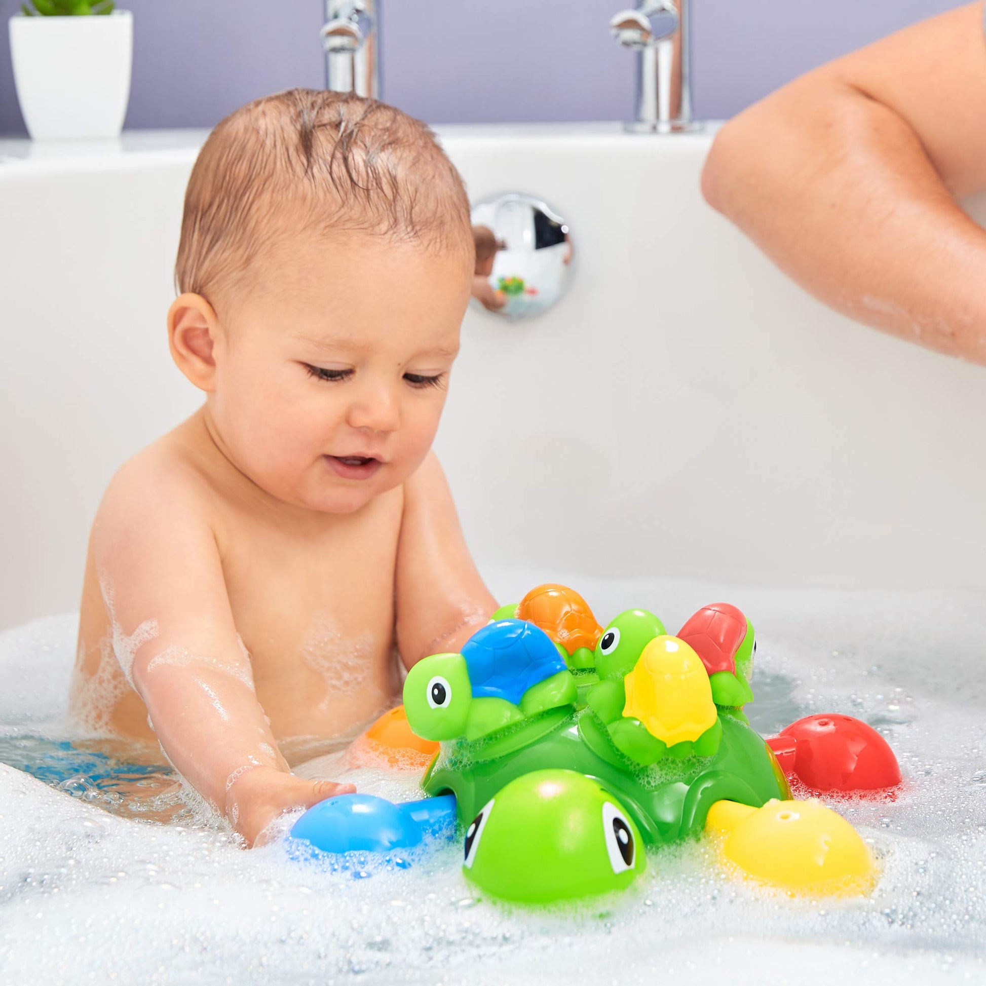 TOMY Toomies Turtle Tots | Shape Sorting Suction Squirters Bath Toy | Baby Bath Toy for Boys & Girls Aged 1, 2,3+ Year Olds