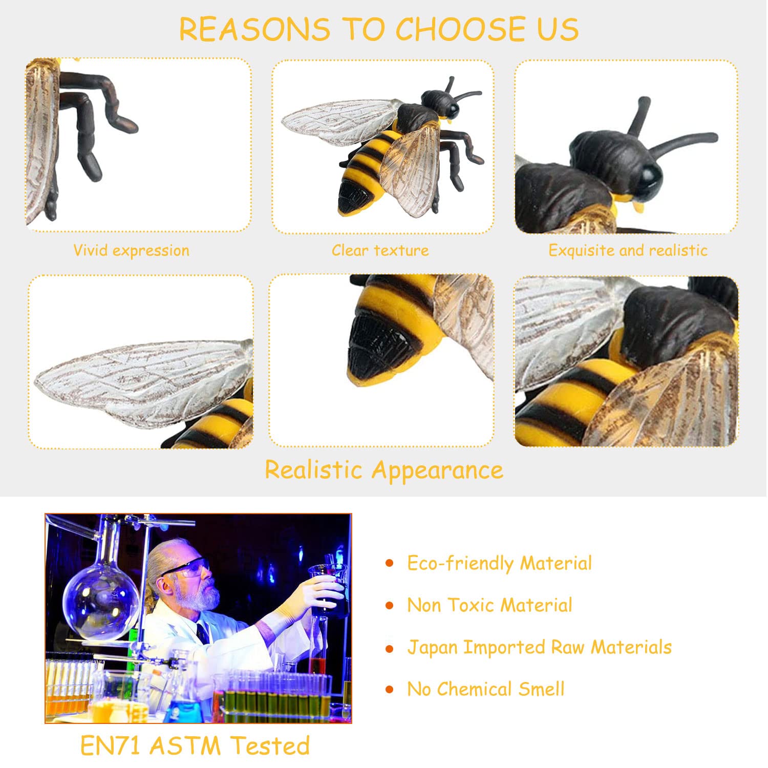 FLORMOON JOKFEICE Realistic Animal Figures Honeybee Figurines Insect Toy, Science Project, Cake Topper, Early Educational Toys Birthday for Toddlers