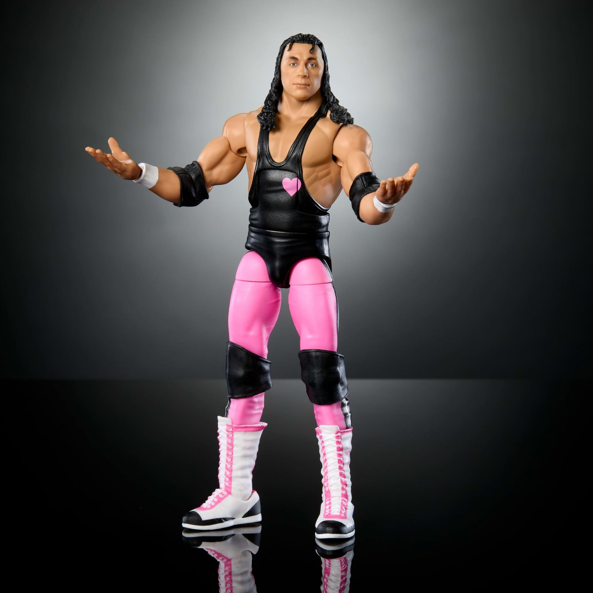 Mattel WWE Elite Collection Action Figure & Accessories, Premium Live Event Bret Hart Set, Wrestlemania with Howard Finkel Build-A-Figure Parts