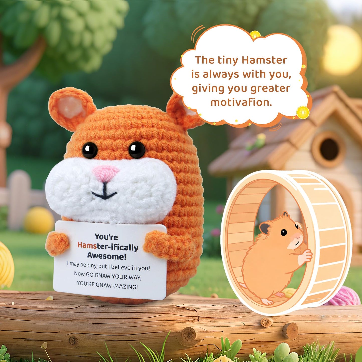 Roqei Cute Handmade Crochet Hamster Gifts - Emotional Hamster with Encouraging Message, Perfect Birthday Graduation Gift for Coworkers, Friends, Teens