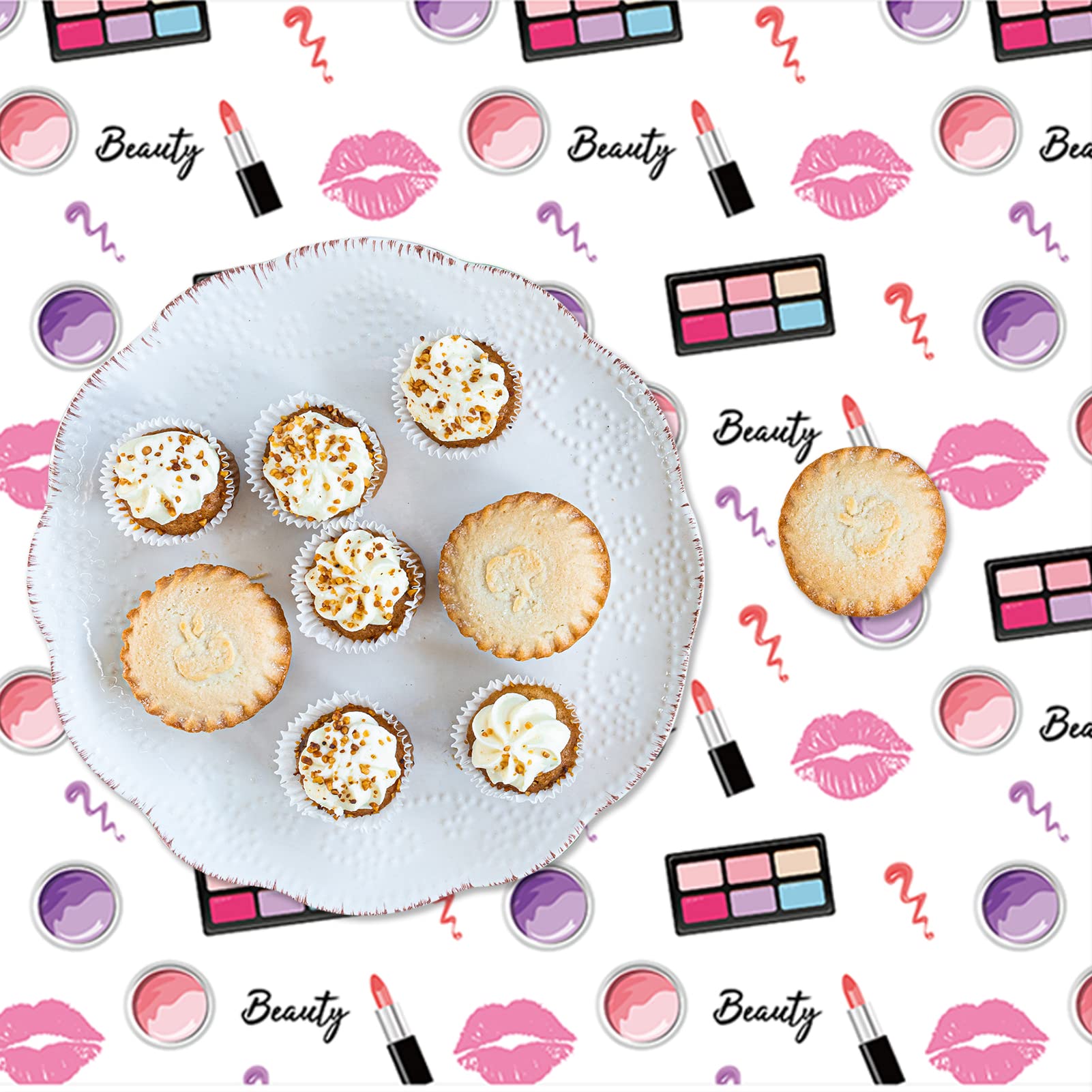 MIKIMIQI 1 Pack SPA Makeup Party Decorations Spa Table Decorations Pink Cosmetic Themed Table Cover Birthday Party Table Runner Makeup Tablecloth