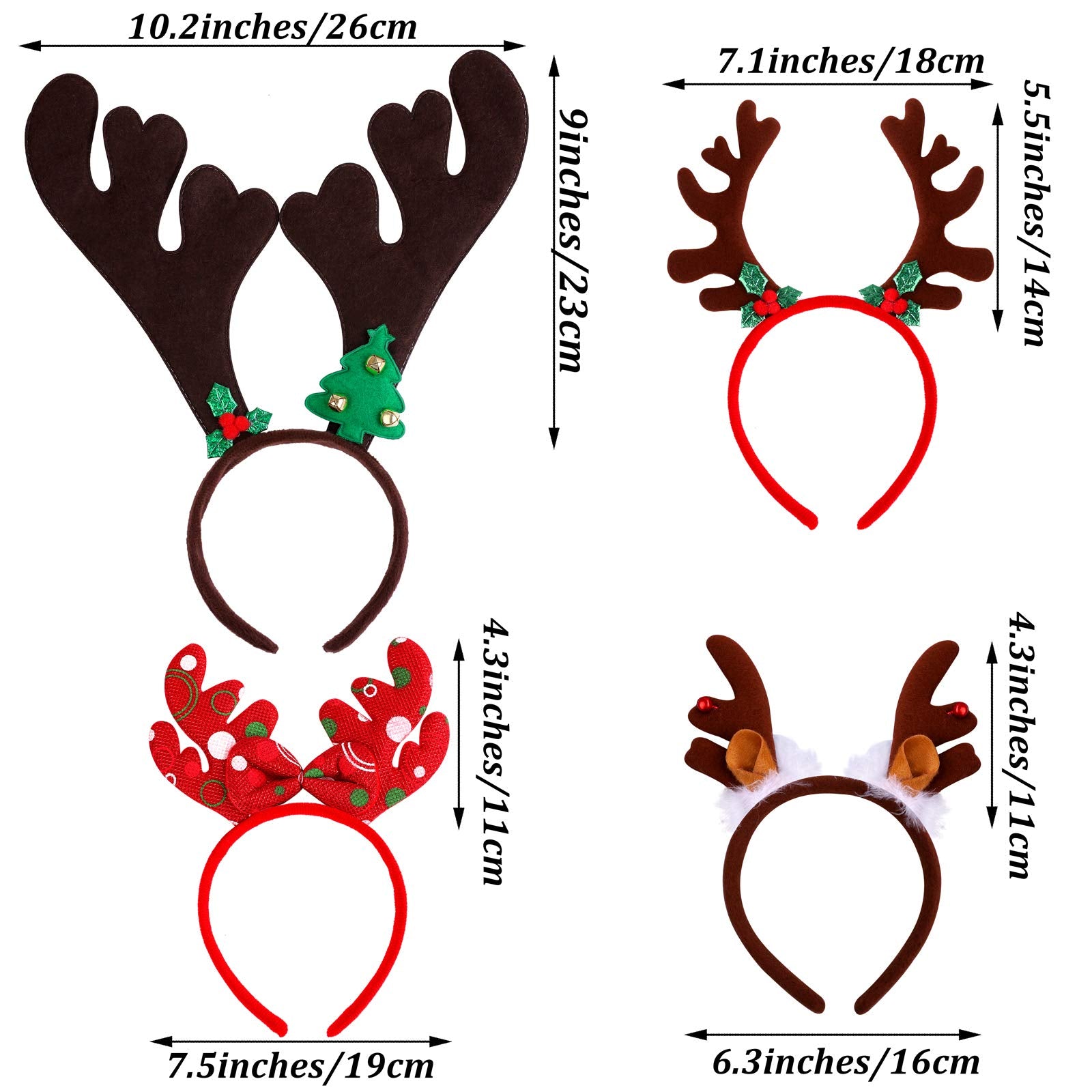 Ruisita 9 Pack Reindeer Headband Ornaments Christmas Antlers Costume Headwear Decoration Assorted Styles Party Gifts for Holiday